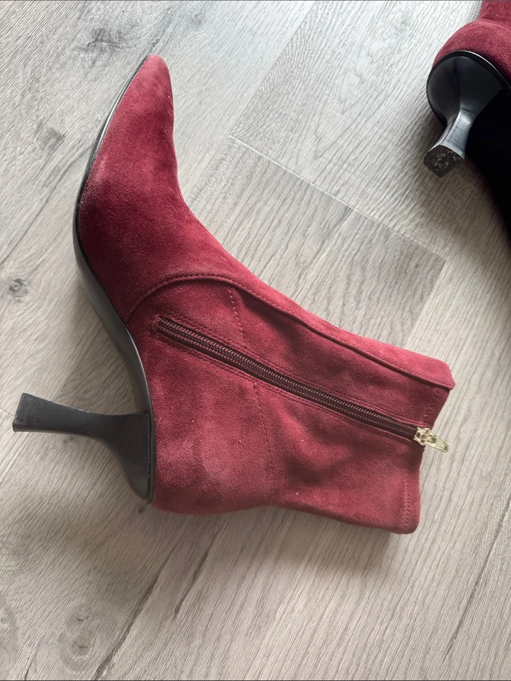 Madewell Pointed-Toe Burgundy Suede Ankle Booties with Side Zip